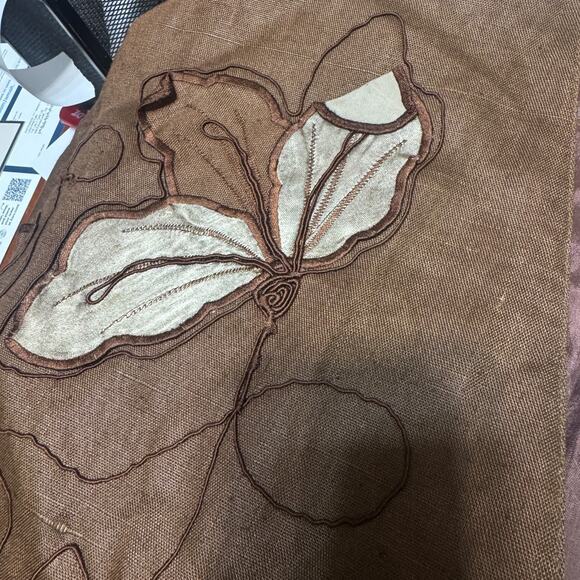 VTG 90s Linen Skirt Suit chocolate brown Church First Lady embroidered long sz L - Picture 9 of 9